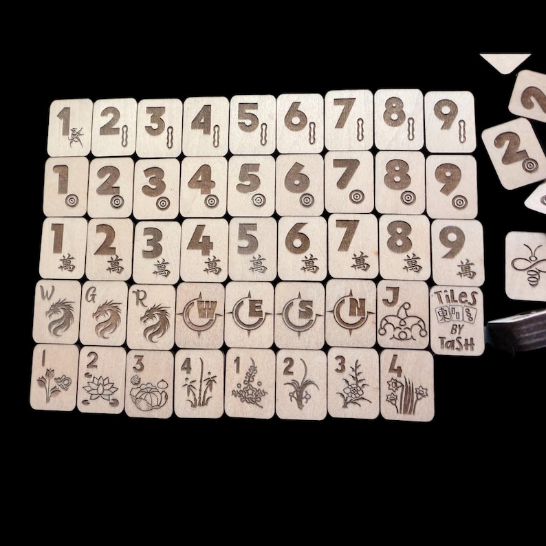Bird in a Tree - Handcrafted Hand-painted Custom Engraved Wooden Mahjong Tiles Contemporary