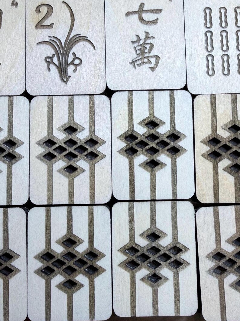 Diamond and Lines - Handcrafted Custom Engraved Wooden Mahjong Tiles image 12
