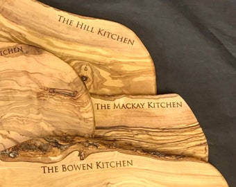 Personalized Olive Wood Serving Board: Engraved Kitchen Gift