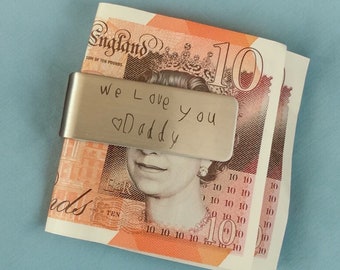 Personalized Handwriting Money Clip, Engraved Metal Gift for Dad