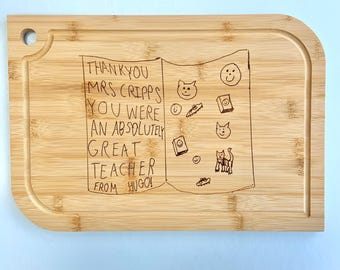 Personalized Bamboo Chopping Board, Child's Drawing Engraved Teacher Gift