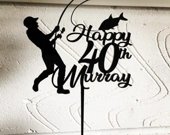 Personalized Fisherman Cake Topper: Acrylic or Wood Fishing Theme