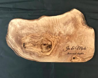Personalized Olive Wood Charcuterie Board, Engraved Serving Board
