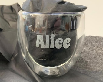 Personalized Double Wall Glass Mug: Custom Name Tea or Coffee Gift