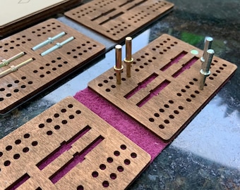 Leather Travel Cribbage Board: Personalized Card Suit Design