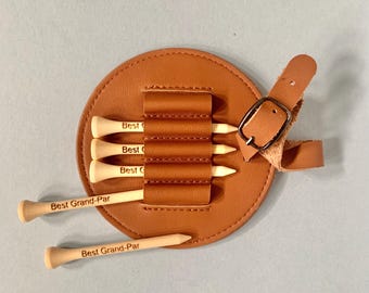 Personalized Golf Tee Holder: Faux Leather Golfer Gift with Tees