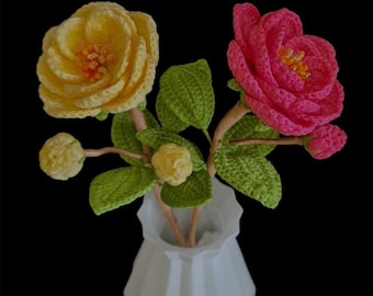 Einfaches gehäkeltes Kamelien-Blumenmuster | DIY Floral Decor (PDF-Muster)
