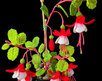 Motif floral fuchsia au crochet facile | Décoration florale à suspendre (patron PDF)