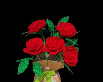 Motif facile au crochet de roses rouges | Décoration DIY pour la Saint-Valentin (Modèle PDF)