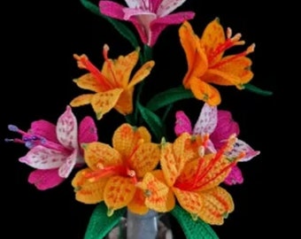 Motif de fleurs d'alstroemeria au crochet facile | Décoration florale DIY (Patron PDF)