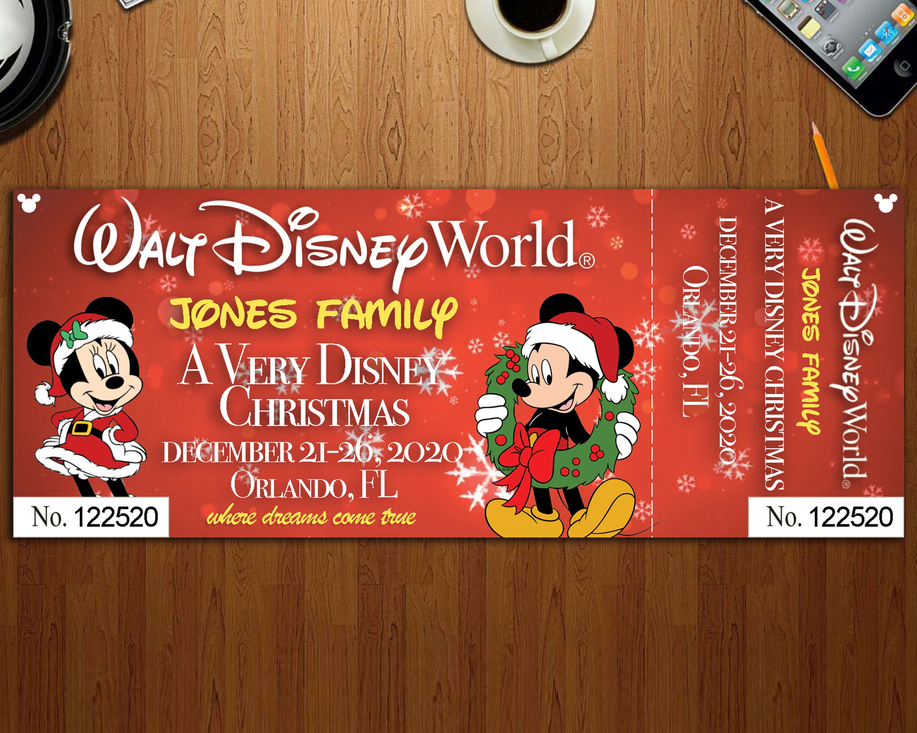 Billets Disney Personnalisé imprimable pour les cadeaux Etsy