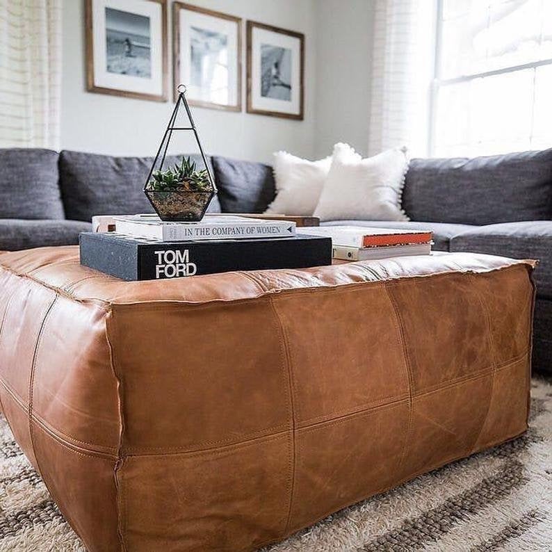 light tan handmade footstool square pouffe LEATHER ottoman Amazing square Ottoman Pouffe table coffee Moroccan leather,ottoman square pouf