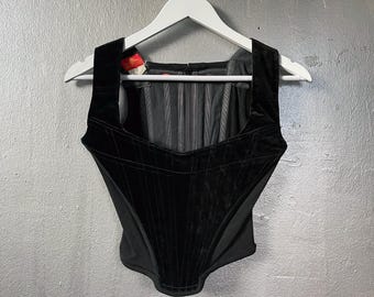 1990s Vivienne Westwood black velvet boned corset