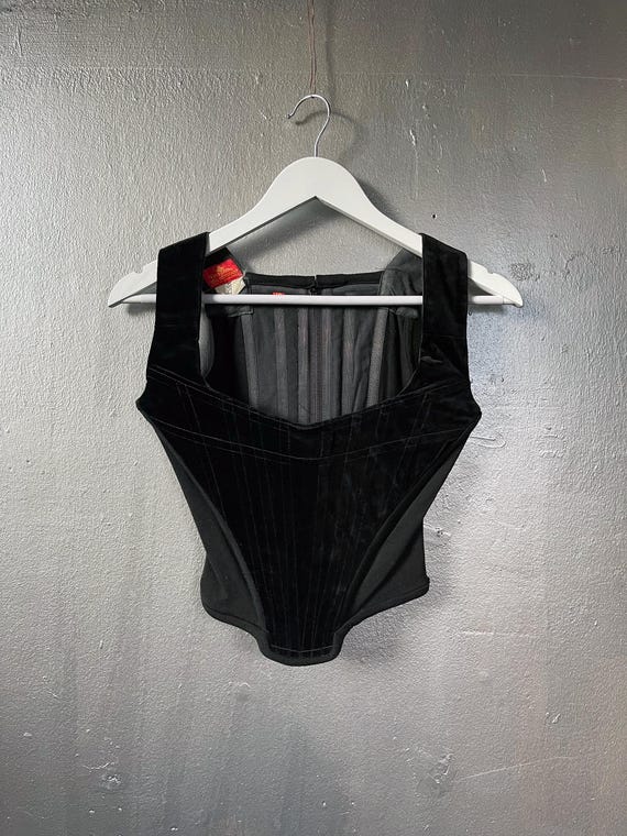 1990s Vivienne Westwood black velvet boned corset