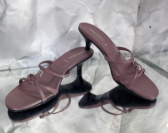 Vintage Archive Prada Early 2000s Black Leather Kitten Heel Mules