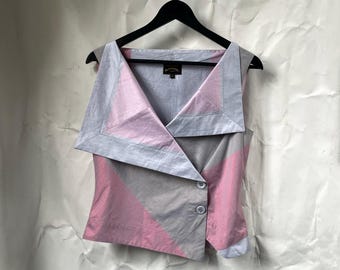 2000s Vivienne Westwood Anglomania asymmetrical sleeveless top in pink and grey