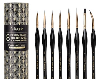 ARTEGRIA Detail Paint Brush Set, 8 Miniature Brushes with Extra Fine Tips for Small Scale Models, Figurines, Paint by Numbers for Adults