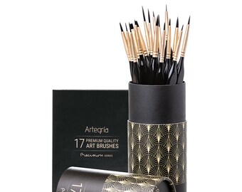 ARTEGRIA Detail Paint Brush Set - 17 Miniature Paint Brushes for Small Scale Model Art, Paint by Numbers for Adults - Acrylic Watercolor Oil