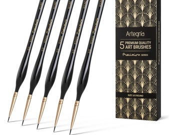 ARTEGRIA Detail Paint Brush Set, 5 Miniature Brushes with Fine Tips, Size Round 3/0 (000) for Small Scale Models Paint by Numbers for Adults