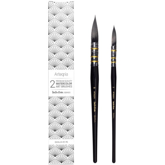 ARTEGRIA Watercolor Brush Set, Sizes 2 and 6, Round Quill Mop Brushes with Fine Tips, Soft Synthetic Squirrel Bristles, Short Handles