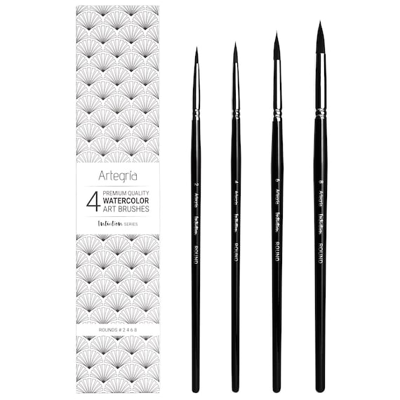 ARTEGRIA Watercolor Brush Set 4 Pointed-round Watercolor Paint Brushes With  Soft Synthetic Squirrel Bristles for Water Color, Gouache, Ink 