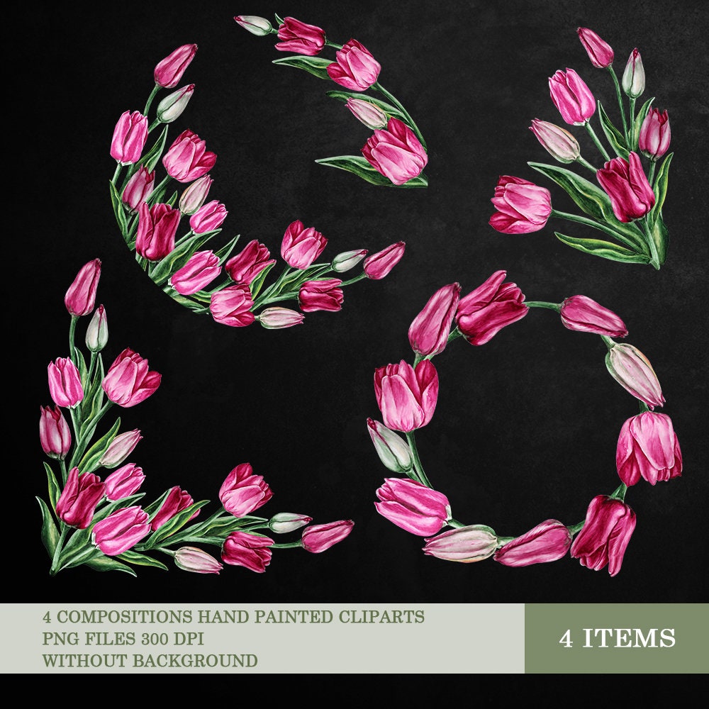 Watercolor Pink Tulips Clipart. Tulips Hand Painted Clipart Tulip ...