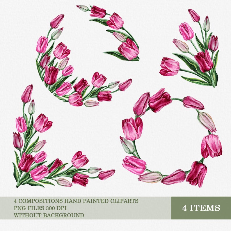 Watercolor Pink Tulips Clipart. Tulips Hand Painted Clipart Tulip ...