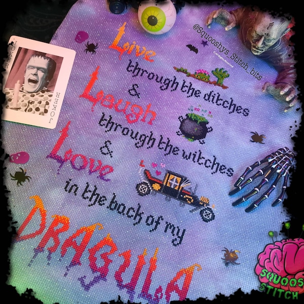 Live Laugh Love Dragula/ Dragula/ Cross Stitch/ PDF Pattern/ Subversive/ Rob Zombie/ Live laugh love/ Modern cross stitch