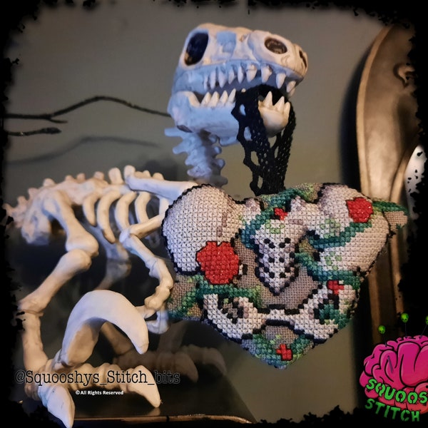 Thorny Trinket, 3D Cross Stitch, 3D ornament, Plush hanger, Tree ornament, Cross Stitch Ornament, Anatomy, Roses, Vines, Pelvis, PDF