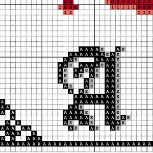 May include: Black and white cross-stitch pattern with the letters 'I' and 'D' in the center. The letters are surrounded by a border of black squares.