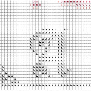 May include: A black and white grid with letters in different colors. The letters are arranged in a pattern, with the letter 'A' appearing most frequently. The letters 'G', 'I', and 'H' appear in red, pink, and gray, respectively.