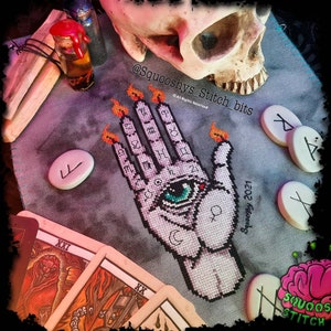 Hand Of Glory, Palmistry, Dead mans Hand, Palm Reading, Cross Stitch, PDF pattern, curio art, zodiac, alchemy