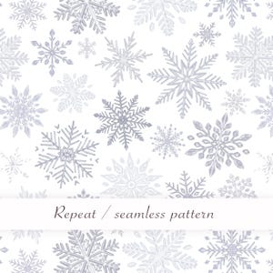 Silber Schneeflocken-Wiederholungs-Muster | Digitales Papier | Winter Weihnachten Design zum Basteln, Scrapbooking, Drucken, Babyparty | PNG