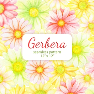 Gerbera Daisy Digital Papier. Nahtloses Muster. Aquarell Clipart. Rapportmuster für Scrapbook-Stoff. Pastellfarben. Digitaler Download. 98