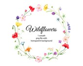 Watercolor Wildflowers Wreath clipart. Botanical Floral Wreath. Bright Flowers Wreath Png. Hand Painted Frame. Png. Instant File Download 92