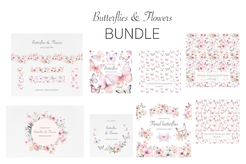 Floral Butterfly Watercolor Clipart PNG - Butterfly Bundle ...