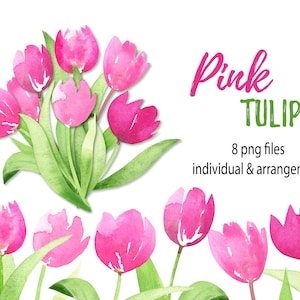 Pink Tulips Watercolor Clipart. Bouquet of tulips. Flowers watercolor clipart. Floral watercolor clipart. Png, Instant File Download
