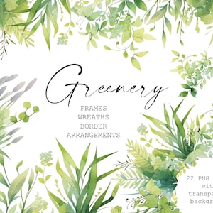 Acquerello Greenery Clipart - Fogliame Clipart - Grass Clipart - Greenery Wreath - Greenery Frame - Grass Borders - Green Field PNG, m3