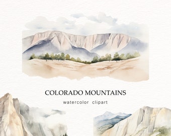 Clipart di montagna dell'acquerello - Clipart di montagne - Paesaggi di montagna - Scene di acquerello di montagne - Montagne del Colorado