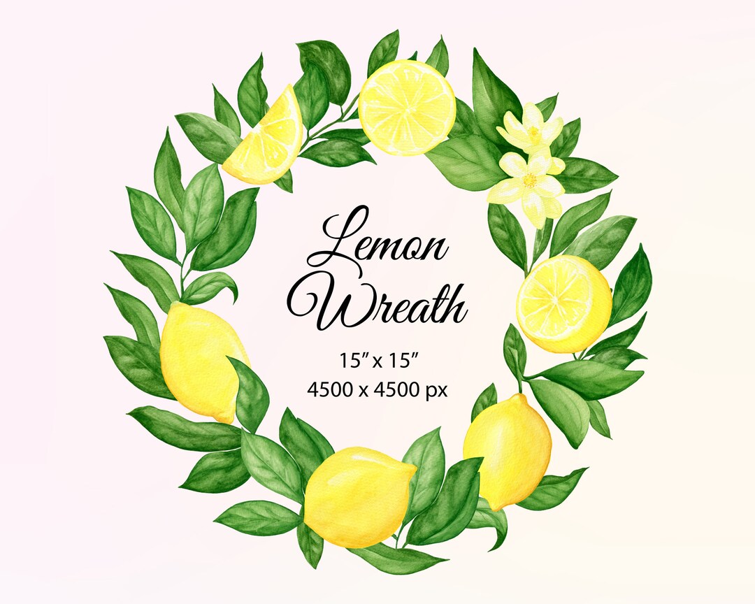 Lemon Wreath Watercolor Clipart. Lemon Frame PNG. Round - Etsy