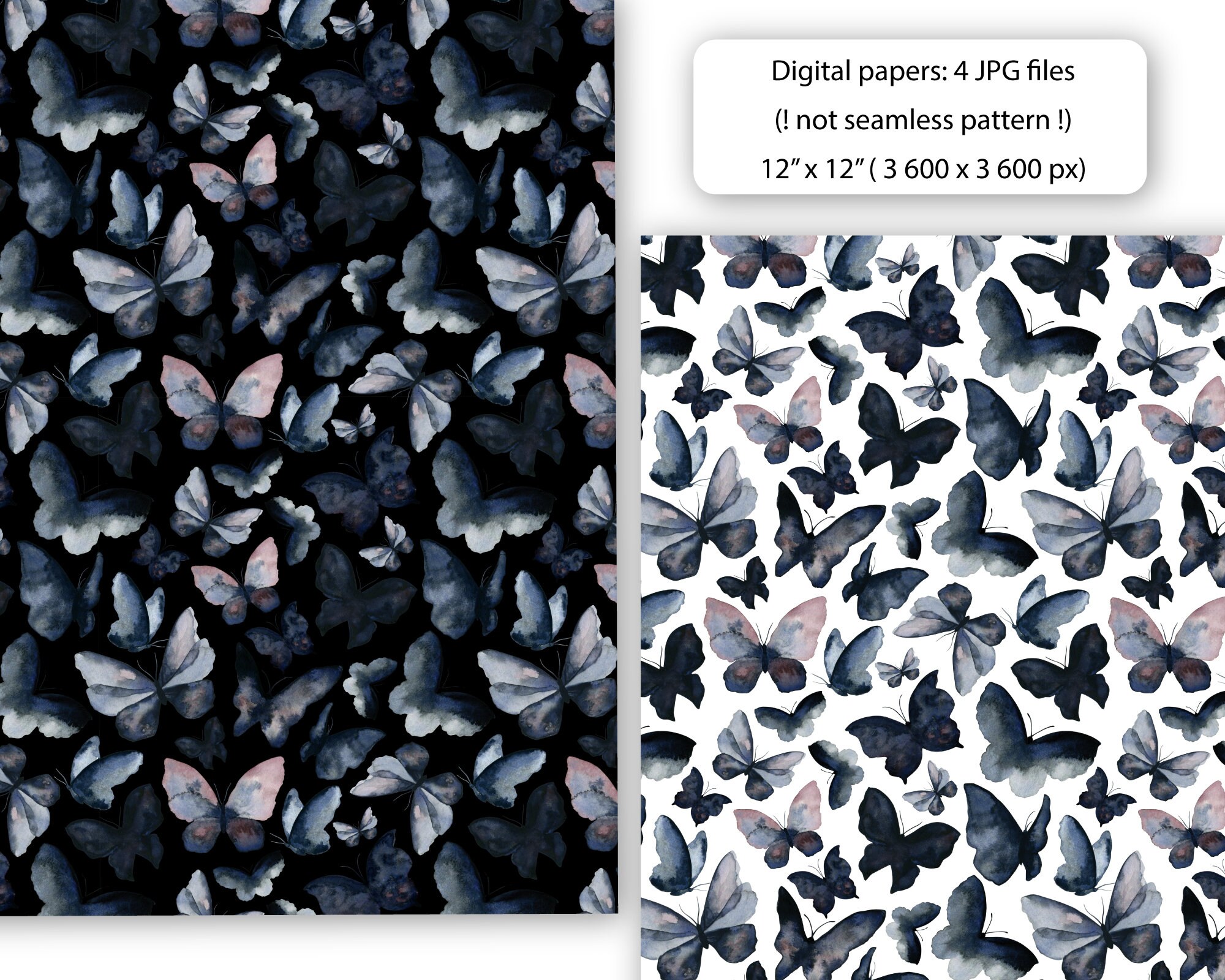 Butterfly Seamless Pattern, Digital Paper With Black Butterflies ...
