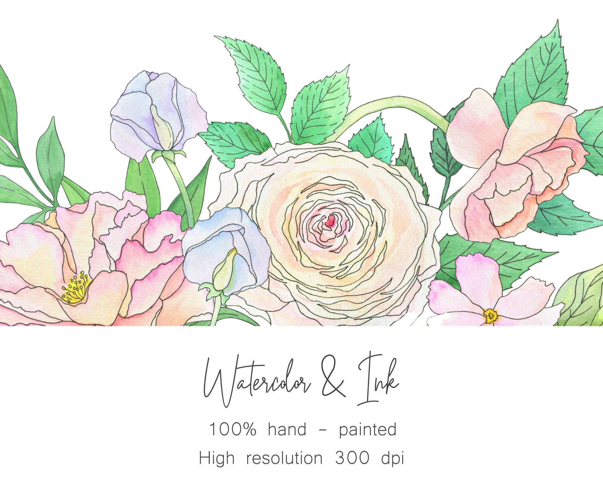 Floral Gentle Frame Border. Watercolor Peach Blush Dusty Soft Pink ...