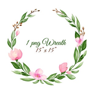 Bloemenkrans. Aquarel clipart. png. Lentekrans met roze bloemen. Zachte zachte bloemen. Directe bestandsdownload