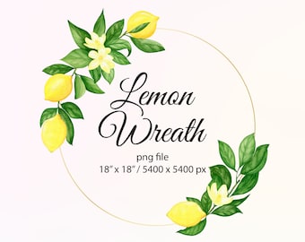 Lemon Wreath. Lemon Frame PNG. Lemons Watercolor Clipart. Bright, Yellow Citrus Watercolor. Instant File Download, 33