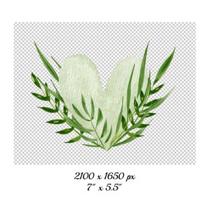 May include: A watercolor illustration of a heart shape formed by green leaves. The heart is a light green color and the leaves are a darker green. The image is on a transparent background.
