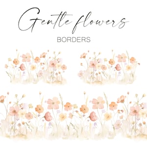 Aquarel Floral Borders - Wildflower Border - Zachte kleuren - Wild Flowers Border Clipart - Aquarel Field Flowers - Premade Border - 1807