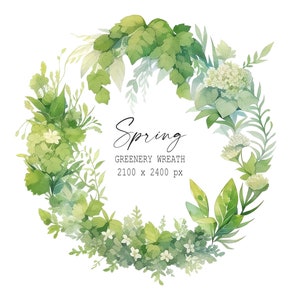 Clipart de guirlanda de vegetação em aquarela, guirlanda de primavera para fazer cartões, decoração de casa, projetos DIY, guirlanda de folhagem botânica inspirada na natureza, PNG
