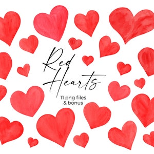 Clipart di cuori rossi dell'acquerello, PNG di San Valentino, cuori disegnati a mano, pittura ad acquerello. Download istantaneo di file 63