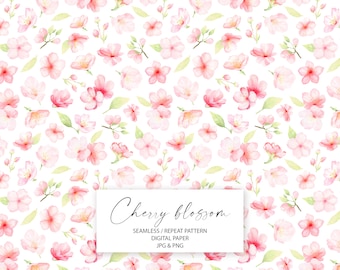 Cherry Blossom Seamless Pattern and Digital Paper. Sakura Repeat Pattern. Watercolor Floral Digital Paper. JPEG, PNG - 0223