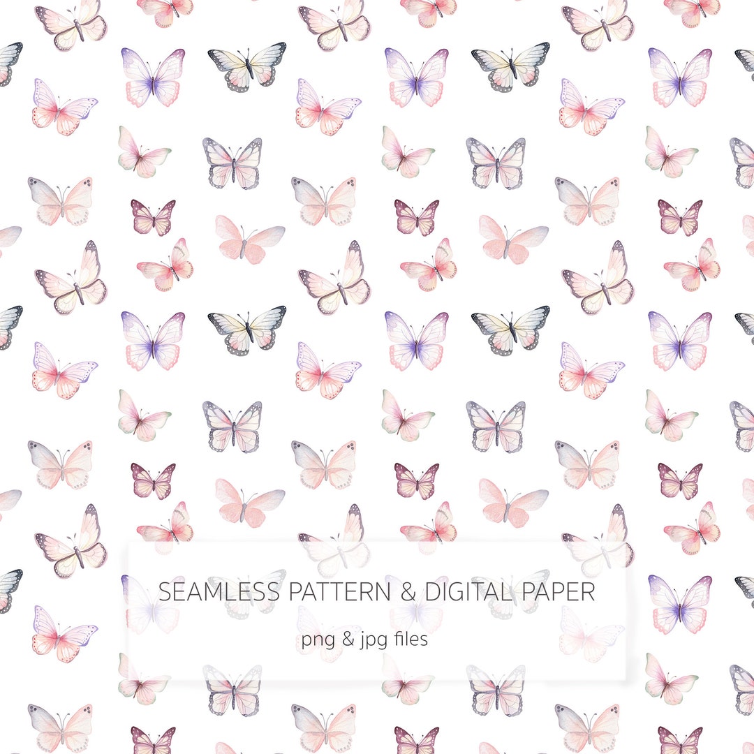 Butterflies Digital Paper Png JPG - Watercolor Butterfly Seamless ...